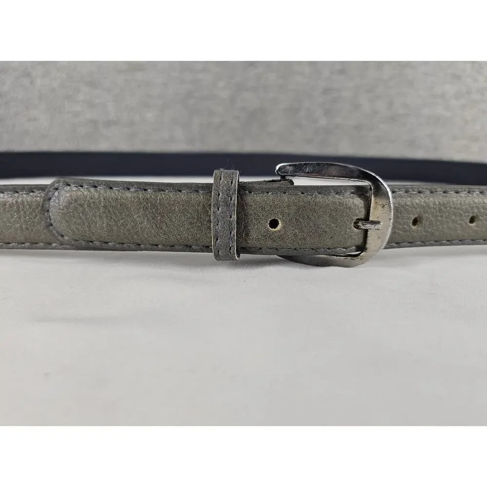 MEN'S VINTAGE GRAY FAUX LEATHER SLIM BELT WITH CHROME BUCKLE 46